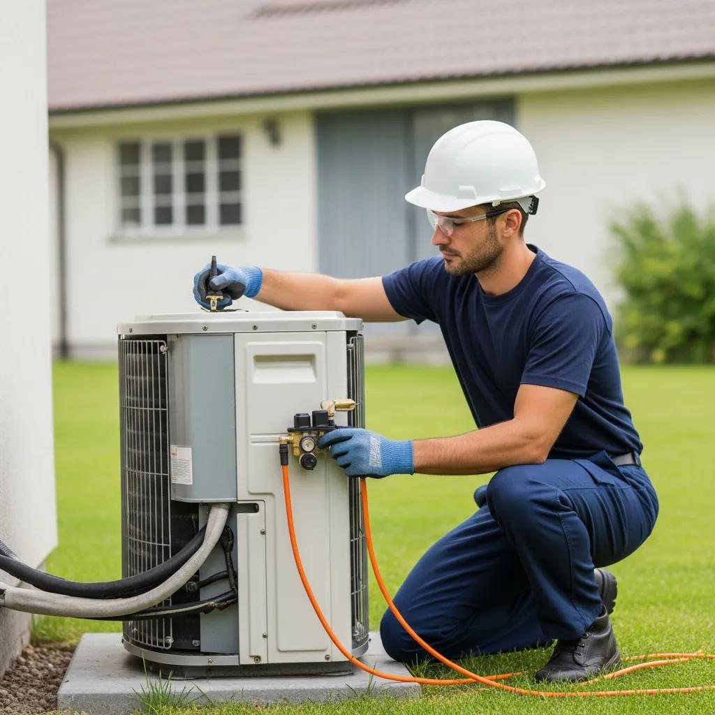 24/7 Emergency HVAC Repair Services 2 HVAC technician repairing air conditioning unit in a residential setting